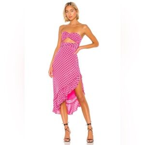 Lovers + Friends Miranda Pink Polka Dot Midi Dress Size Large